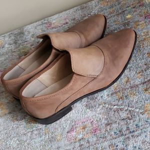 FREE PEOPLE distressed leather loafers brown